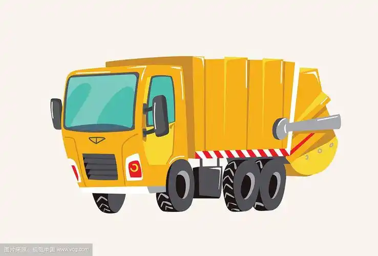 明亮卡通垃圾车,消防车,矢量插图