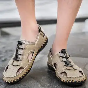 奥康新款圆头宽头飞行员不漏脚趾头包脚指皮凉鞋可以泡水真皮男土