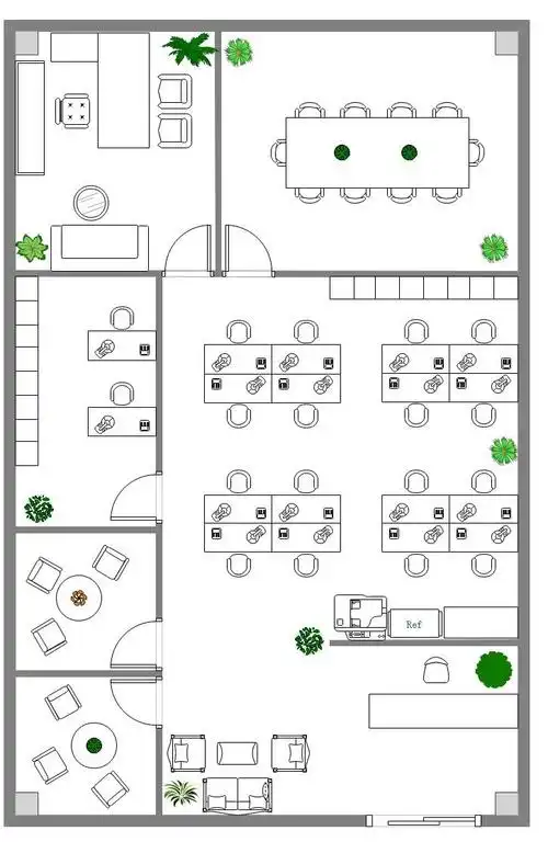 租120平的办公室,怎么布置出有五个功能间"大公司"?