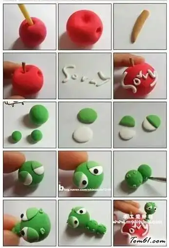 苹果里的虫子的彩泥橡皮泥制作教程图解_彩泥橡皮泥_手工制作大全