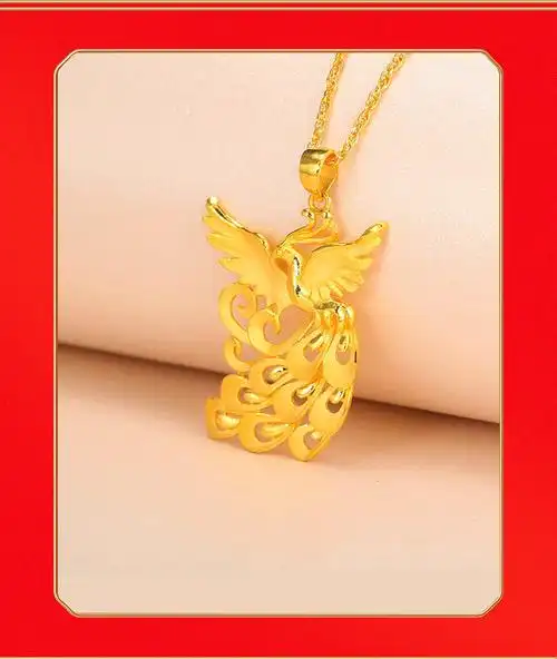 老凰祥款香港真1金吊坠女凤凰孔雀轻奢项链气质百搭黄1金色转运项坠