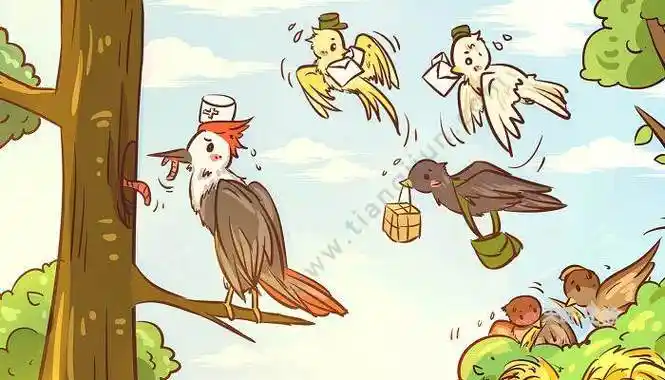 它心想:要是有啄木鸟在就好了,它肯定会给我捉虫子