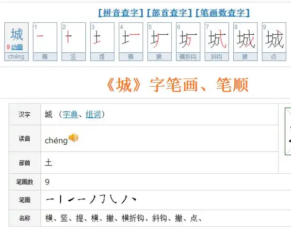 城的笔顺笔画顺序 郭指外城墙)