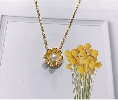 轻奢专卖老凤祥云同款 格桑花吊坠黄金项链耳钉套装999足金锁骨链天然