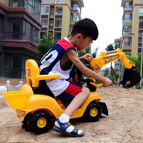 新款儿童电动挖掘机男孩玩具车挖土机可坐可骑大号学步脚踏工程车_7折