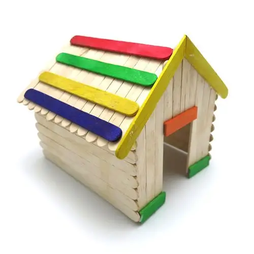 七彩小木屋 diy手工拼装木棒 小屋房子小制作材料包 自制模型套装