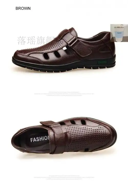 【抖音同款】施洛德勃牛飞行员牛皮男鞋夏季男士皮凉鞋中老年沙滩鞋