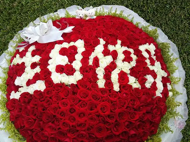 昆明鲜花速递同城上门配送360朵红玫瑰生日快乐拼字鲜花速递同城