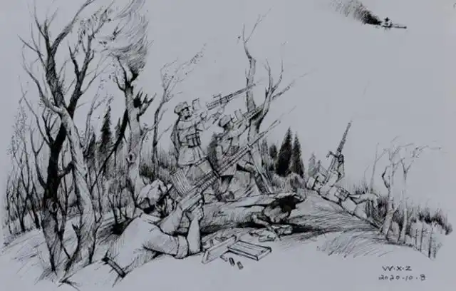 (素描 长坝槽击落敌机  作者:王小中)坚守英灵,固守初心红军在陈胡屯