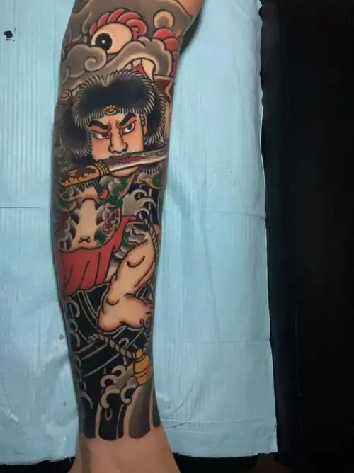 老传统包小腿#张顺破水门  #泉州纹身  #莆田纹身  #纹身手稿  #日式