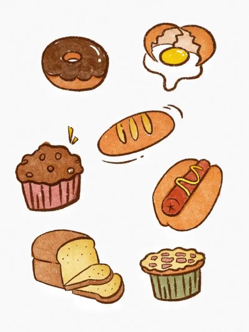 简笔画(面包系列)|手帐素材|✐ day43 画点可可爱爱的小面包们吧～